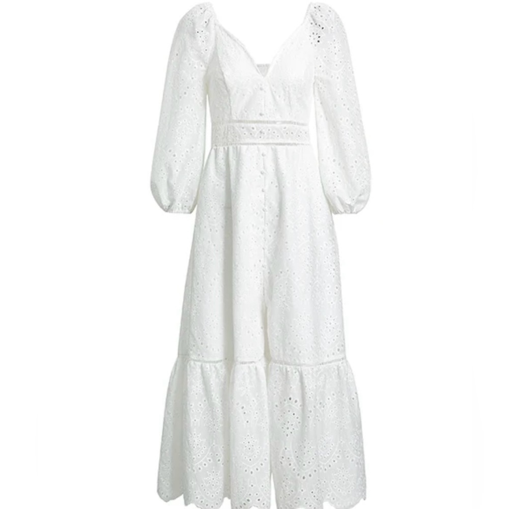 Simplee Elegant White Eyelet Summer Dress Size Medium - Picture 2 of 7